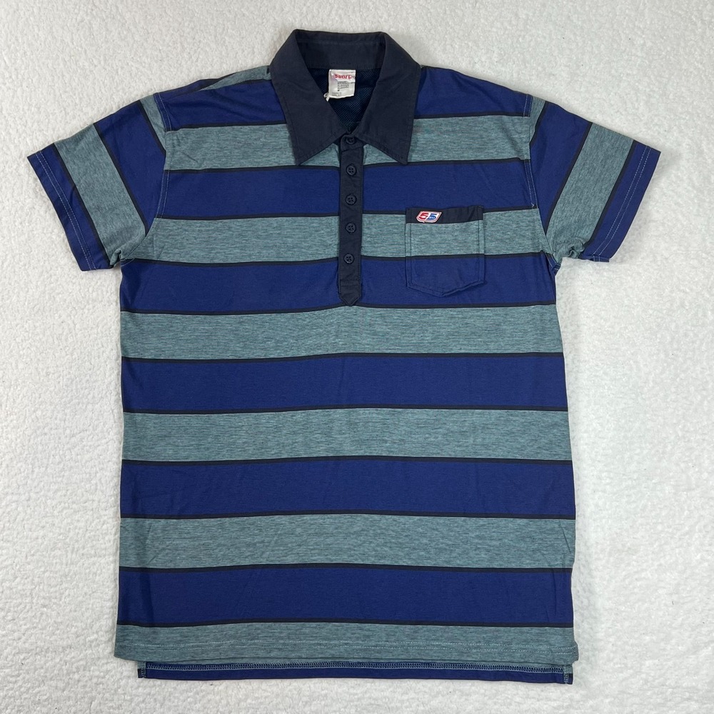DIESEL 55DSL Polo Shirt Striped Blue Y2K Streetwear Cotton Men's‎ Size L VTG NWT